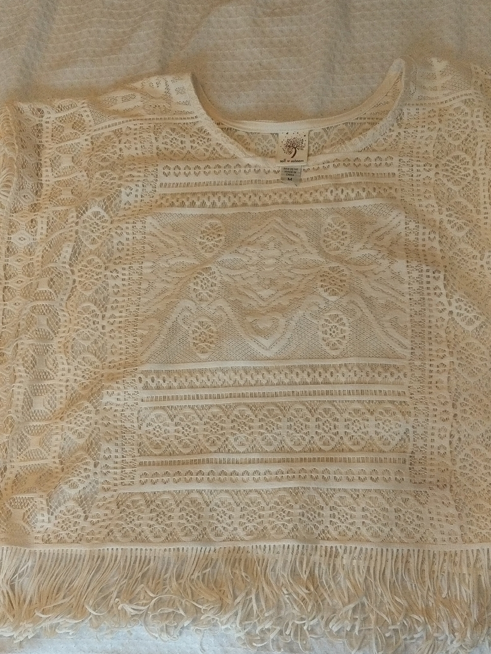 Self Esteem Boho Festival Cream Lace Crochet Openwork Boho Blouse Top Medium M - Picture 1 of 11